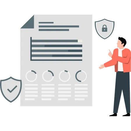 Man pointing at paper document security  Illustration