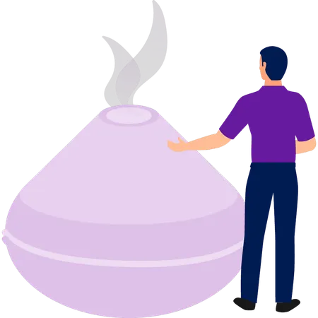 Man pointing at perfume bottle  Illustration