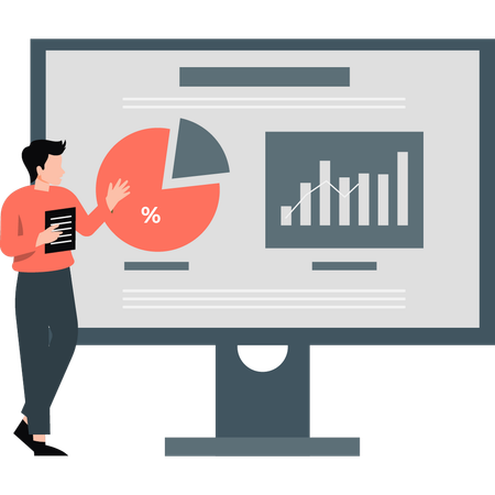 Man pointing at pie chart  Illustration