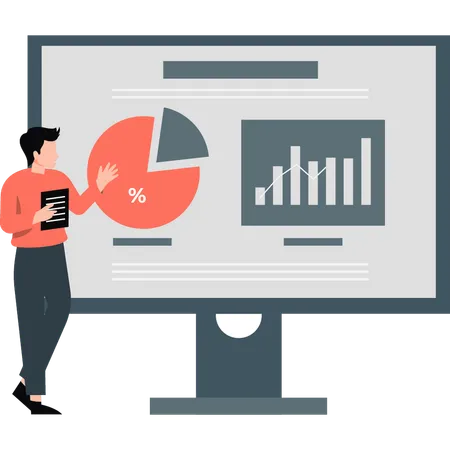 Man pointing at pie chart  Illustration