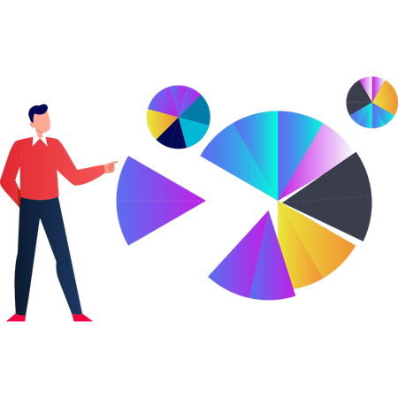 Man pointing at pie graph  イラスト
