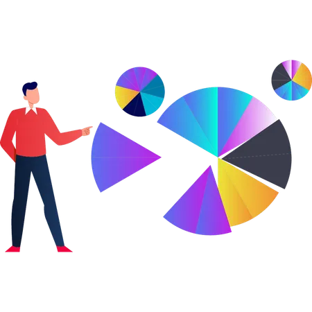 Man pointing at pie graph  イラスト