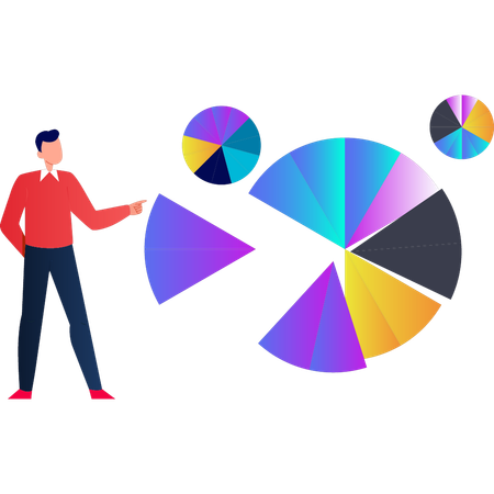 Man pointing at pie graph  Illustration