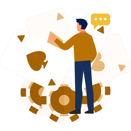 Man pointing at playing cards  Illustration