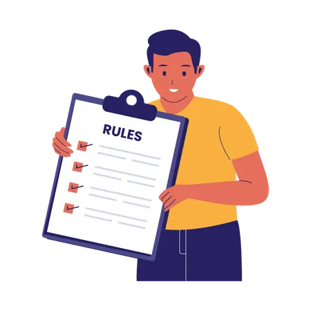 Man pointing at Rules Checklist  Illustration