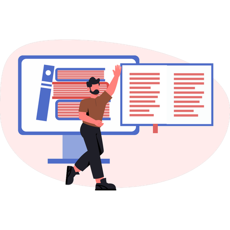 Man pointing at screen document  Illustration