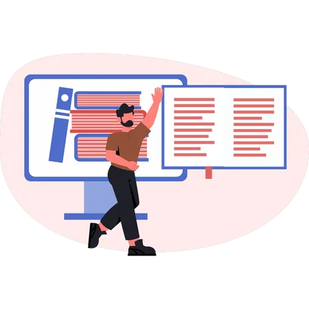 Man pointing at screen document  Illustration