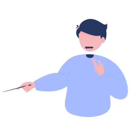 Man pointing at something with his cane  Illustration