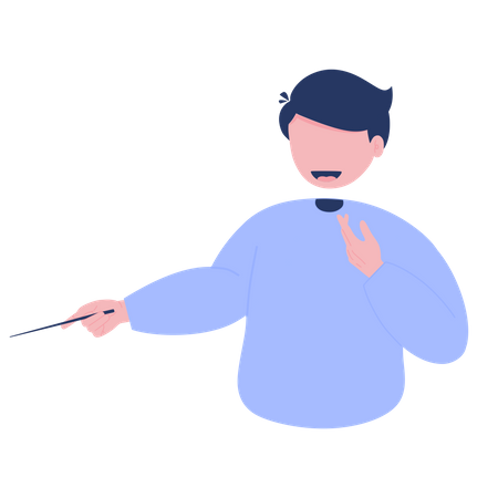 Man pointing at something with his cane  Illustration