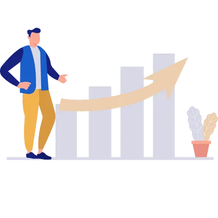 A Boy Is Pointing At The Stock Market Graph Illustration