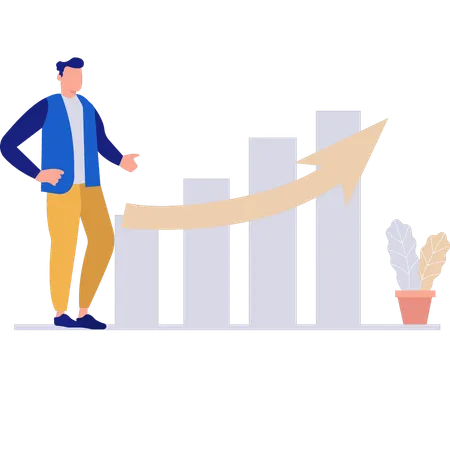 Man pointing at stock market graph  Illustration