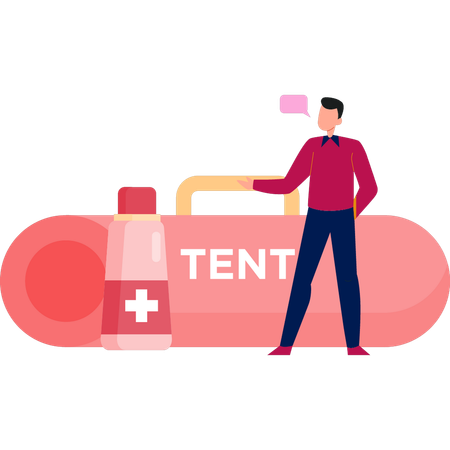 Man Pointing At Tent Box  Illustration