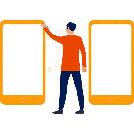 Man Pointing At Wireless Transferring Data  Illustration