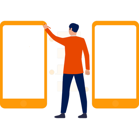 Man Pointing At Wireless Transferring Data  Illustration