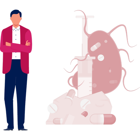 Man  pointing bacteria vaccine  Illustration
