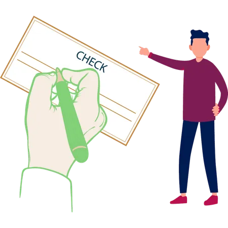 Man pointing bank cheque  Illustration