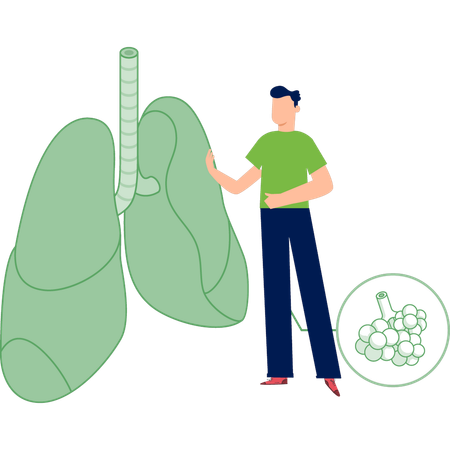 Man pointing bronchus cancer  Illustration