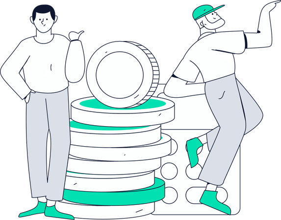 Man pointing budget calculation  Illustration