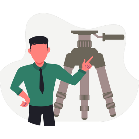 Man pointing camera stand  Illustration