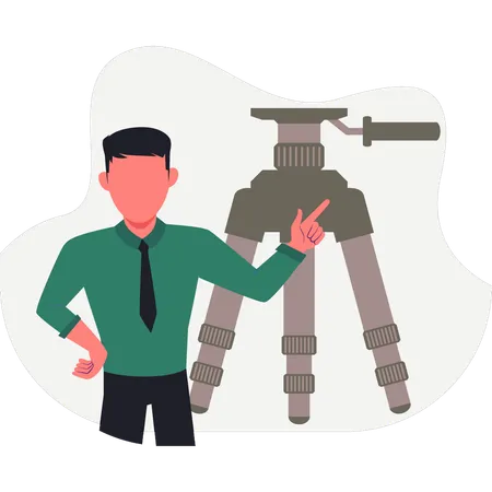 Man pointing camera stand  Illustration