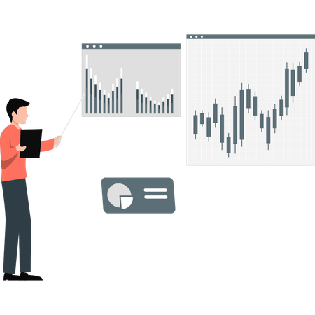 Man pointing candlestick chart  Illustration