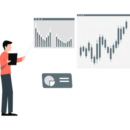 Man pointing candlestick chart  Illustration