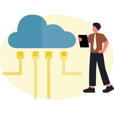 Man pointing cloud networking  Illustration