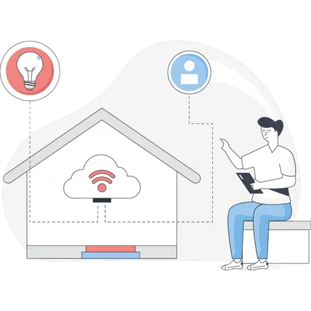 Man Pointing Cloud Wifi  Illustration