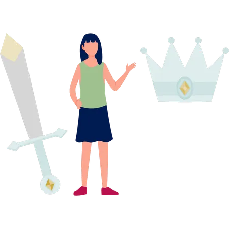 Man pointing crown and sword  Illustration