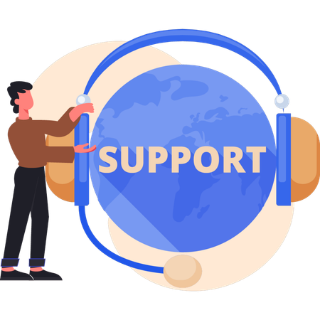 Man pointing customer support while guiding customer with friendly gesture  Illustration
