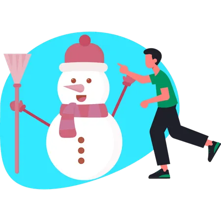 Man pointing cute snowman  Illustration