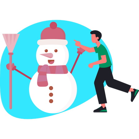 Man pointing cute snowman  Illustration