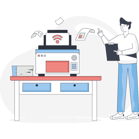 Man Pointing Digital Printer  Illustration