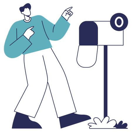 Man pointing Empty Mailbox  Illustration