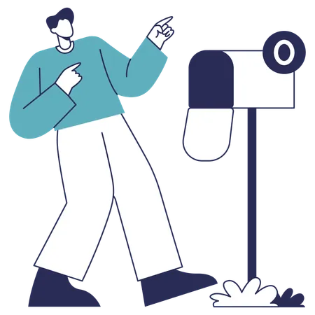 Man pointing Empty Mailbox  Illustration