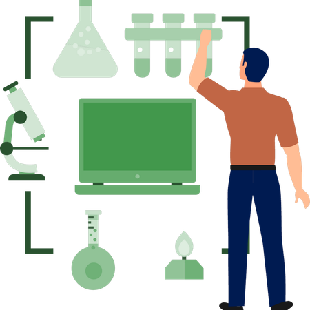 Man pointing flask tube  Illustration