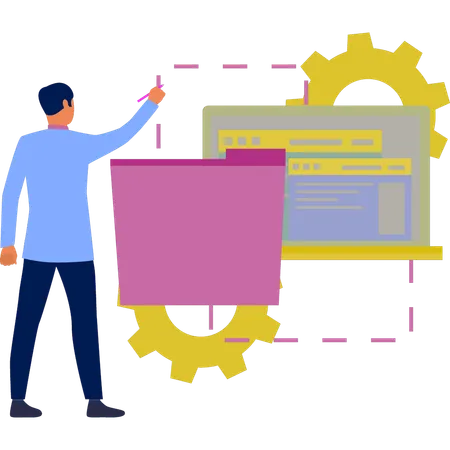 Man pointing folder files management  Illustration