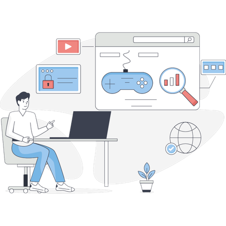 Man pointing game testing  Illustration