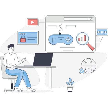 Man pointing game testing  Illustration