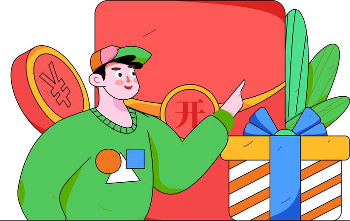 Man pointing gift  Illustration