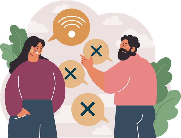 Man pointing girl for wifi  Illustration