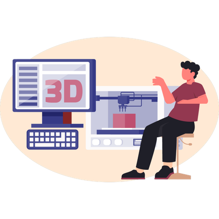 Man pointing graphic on monitor  Illustration