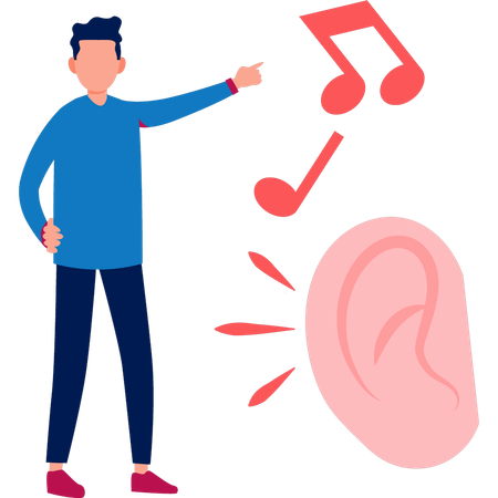 Man pointing hearing music on ear  Illustration