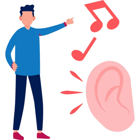 Man pointing hearing music on ear  Illustration