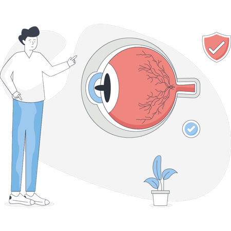 Man  pointing human eye  Illustration