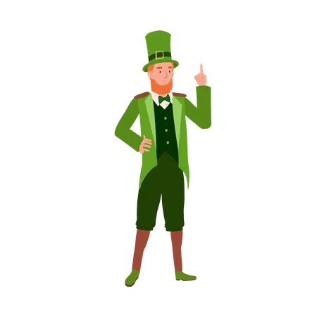 St Patricks Day Celebration Man In Leprechaun Costume Pointing Index Finger To Recommend Illustration