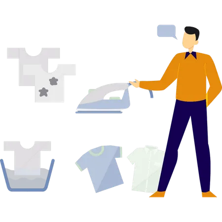 Man pointing iron cloth  Illustration