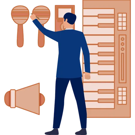 키보드 음악을 가리키는 남자  일러스트레이션