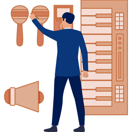 Man pointing keyboard music  Illustration