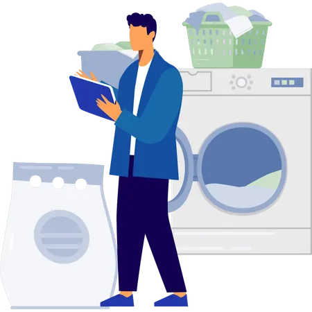 Man pointing laundry service  Illustration